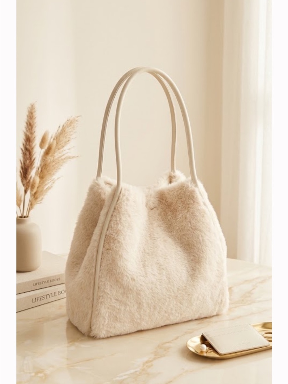 Victoria’s Secret Ivory Faux Fur Tote Bag Plush Faux Fur Tote Bag in Cream